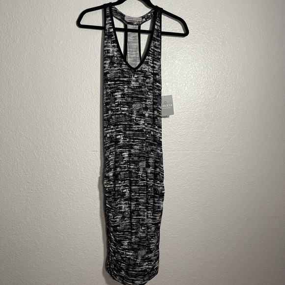 Athleta Dresses & Skirts - Athleta Space Dye Racerback Ruched Tank Dress S Black Grey NWT